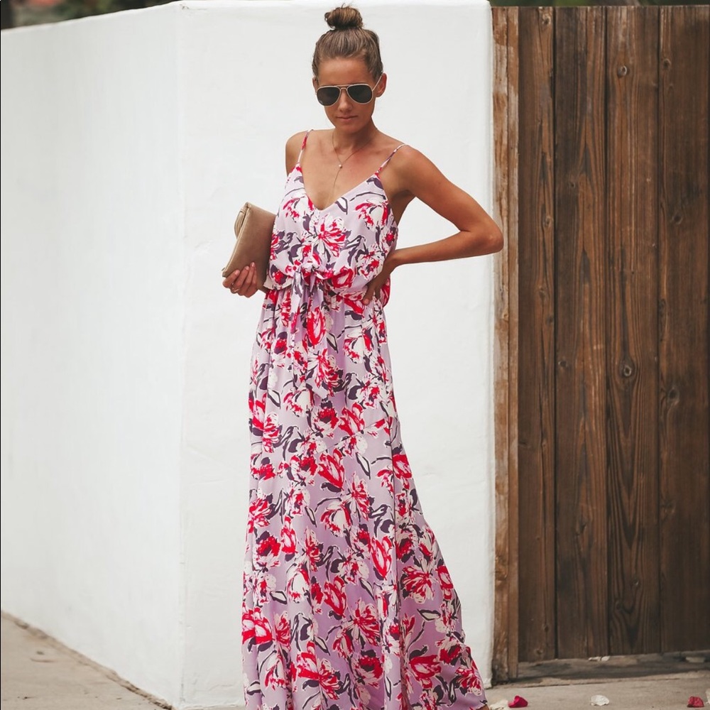 VICI Floral Tie Front Maxi Dress
